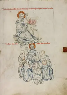 Bernard of Clairvaux Writing: Bernard Preaching to Brothers of the Order; Vita beatae Hedwigis,1353. Creator: Unknown