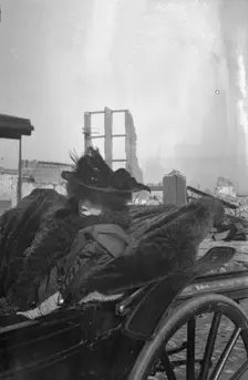 Bernhardt, Sarah, in carriage in San Francisco after the earthquake and fire of 1906, 1906 Apr. Creator: Arnold Genthe