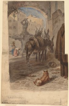 Bernini Fountain, Rome [recto], c. 1867. Creator: Felix Octavius Carr Darley