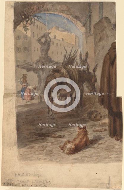 Bernini Fountain, Rome [recto], c. 1867. Creator: Felix Octavius Carr Darley.