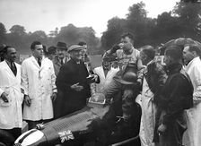 Bert Hadley and his winning Austin car, Imperial Trophy, Crystal Palace, 1939. Artist: Bill Brunell