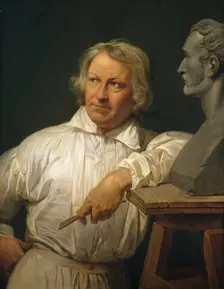Bertel Thorvaldsen (1768-1844) with the Bust of Horace Vernet, 1833 or later. Creator: Emile Jean-Horace Vernet