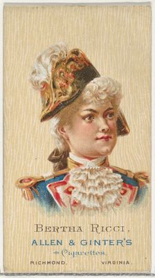 Bertha Ricci, from World's Beauties, Series 2 (N27) for Allen & Ginter Cigarettes, 1888., 1888. Creator: Allen & Ginter