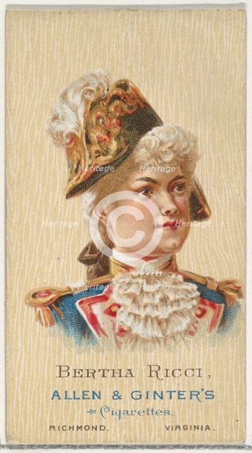Bertha Ricci, from World's Beauties, Series 2 (N27) for Allen & Ginter Cigarettes, 1888., 1888. Creator: Allen & Ginter.
