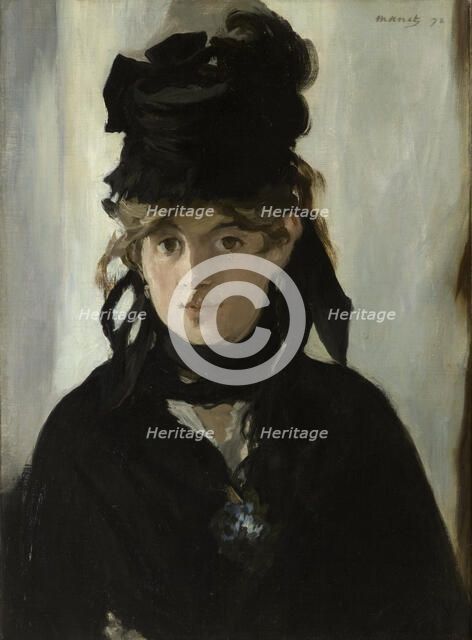 Berthe Morisot With a Bouquet of Violets, c. 1880. Artist: Manet, Édouard (1832-1883)