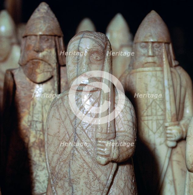 'Beserks Biting their Shields' - The Lewis Chessmen, (Norwegian?), c1150-c1200. Artist: Unknown