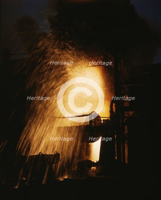 Bessemer converter (iron into steel), Allegheny Ludlum Steel[e] Corp., Brackenridge, Pa., (1941?). Creator: Alfred T Palmer.