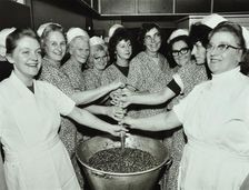 Bessemer Grange School, Camberwell, London: kitchen staff make Christmas puddings, 1970. Creator: Unknown