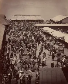 Bhutan and Nepalese People at Darjeeling, Sunday Morning Market Scene, 1860s-70s. Creator: Unknown