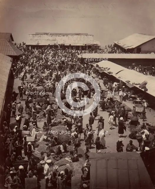 Bhutan and Nepalese People at Darjeeling, Sunday Morning Market Scene, 1860s-70s. Creator: Unknown.