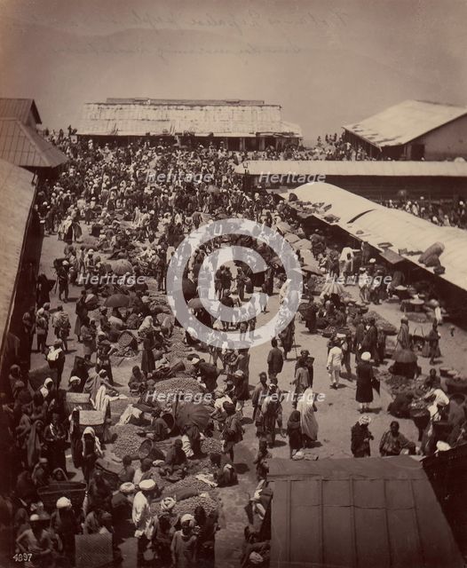Bhutan and Nepalese People at Darjeeling, Sunday Morning Market Scene, 1860s-70s. Creator: Unknown.