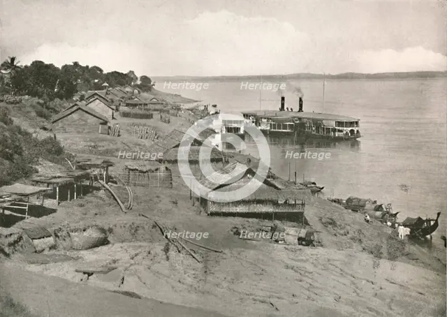 'Bhamo - Irrawaddy Flotilla Mail Steamer at the Ghat', 1900. Creator: Unknown.