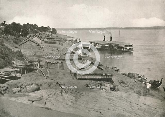 'Bhamo - Irrawaddy Flotilla Mail Steamer at the Ghat', 1900. Creator: Unknown.
