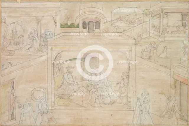 Bhima's Consultation with the Astrologer: Scene from the Nala-Damayanti Drawings, c. 1790-1800. Creator: Unknown.