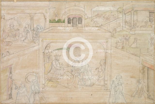 Bhima's Consultation with the Astrologer: Scene from the Nala-Damayanti Drawings, c. 1790-1800. Creator: Unknown.