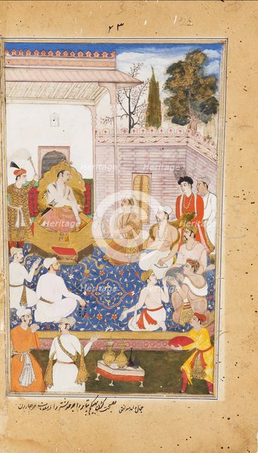 Bhishma advises Yudhishthira on the nature of the four varnas, or castes, 1598. Artist: Abdul Rahim Khan-I-Khana.