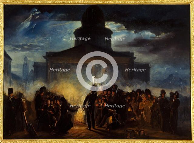 Bivouacplace du Panthéon, dans la nuit du 22 au 23 décembre 1830, 1830. Creator: Auguste Raffet.