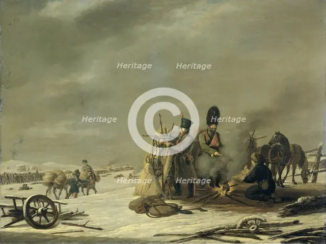 Bivouac at Molodechno, 3-4 December 1812: an episode from Napoleon's Retreat from Russia, 1816. Creator: Johannes Hari.