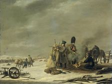 Bivouac at Molodechno, 3-4 December 1812: an episode from Napoleon's Retreat from Russia, 1816. Creator: Johannes Hari