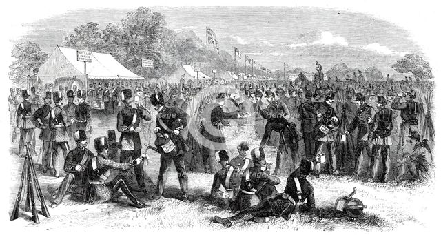 Bivouac of the Volunteers at the close of the Review, 1860. Creator: Unknown.