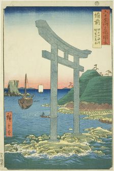 Bizen Province: The Torii of Yugasan near the Beach of Tanokuchi (Bizen, Tanokuchi..., 1853. Creator: Ando Hiroshige