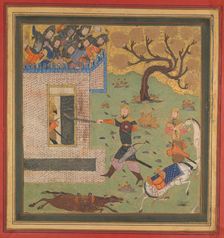 Bizhan Forces Farud to Retreat into his Fort, Folio from a Shahnama (Book of Kings), c1430-40. Creator: Unknown