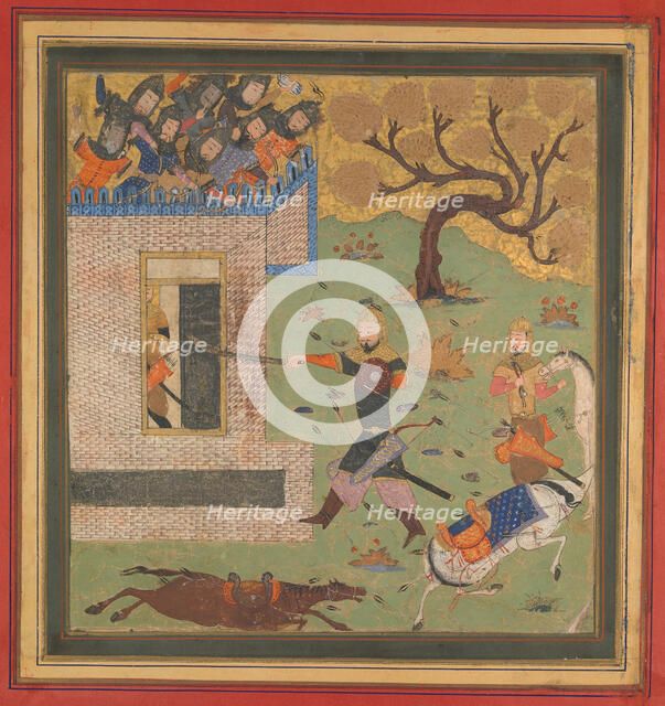 Bizhan Forces Farud to Retreat into his Fort, Folio from a Shahnama (Book of Kings), c1430-40. Creator: Unknown.