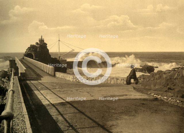 'Biarritz - Au Rocher de la Vierge par gros remps, c1930. Creator: Unknown.