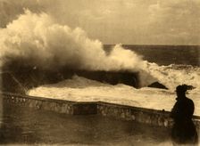 Biarritz - Effet de vague a la digue du Rocher de la Vierge, c1930. Creator: Unknown