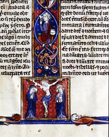 Biblia Sacra (Vetus et novum testament), end of a chapter with miniatures of a Pantocrator and a …