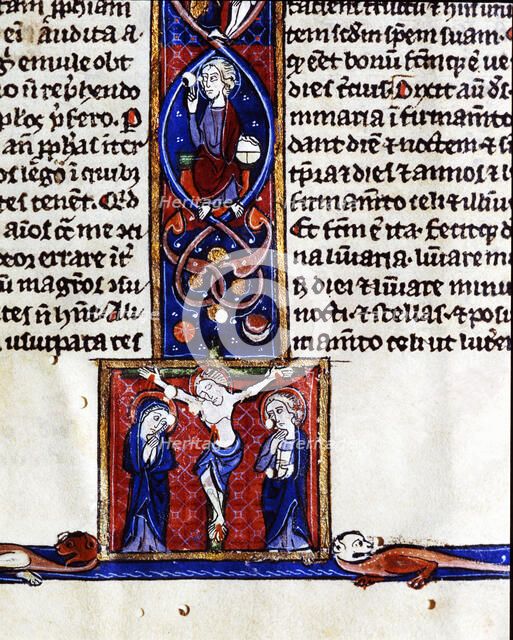 Biblia Sacra (Vetus et novum testament), end of a chapter with miniatures of a Pantocrator and a …