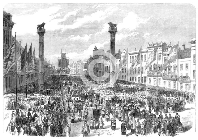 Bicentenary Festival of the Royal Academy of Antwerp: procession to the Cathedral..., 1864. Creator: Unknown.