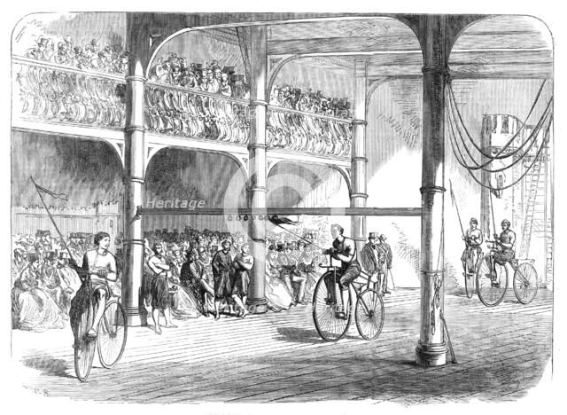 Bicycle tournament at Liverpool, 1869. Creator: C. R..