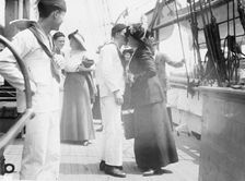 Bidding good-bye to young sailor on USS Newport, between c1910 and c1915. Creator: Bain News Service