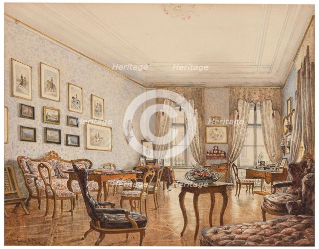 Biedermeier salon in a Viennese palace, 1855. Creator: Franz Alt.