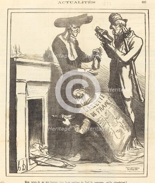 Bien vexés de ne pas trouver dans leur souliers de Noël la couronne qu'ils attendaient!, 1871. Creator: Honore Daumier.