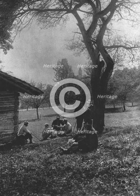 'Bien loin des camps Allemands; Le doux internement en Suisse de plusieurs centaines..., 1916. Creator: Rene Fischer.