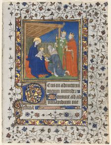 Bifolio from a Book of Hours: Adoration of the Magi, c. 1415. Creator: Boucicaut Master (French, Paris, active about 1410-25), workshop of
