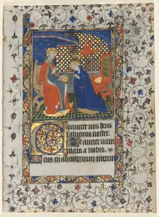 Bifolio from a Book of Hours: Coronation of the Virgin, c. 1415. Creator: Boucicaut Master (French, Paris, active about 1410-25), workshop of