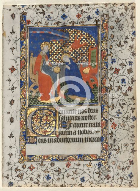 Bifolio from a Book of Hours: Coronation of the Virgin, c. 1415. Creator: Boucicaut Master (French, Paris, active about 1410-25), workshop of.