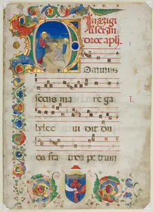 Bifolium Excised from an Antiphonary: Initial D[ominus Iesus]…, c. 1425-1450. Creator: Unknown
