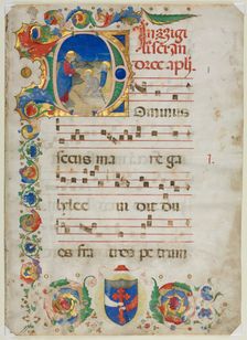 Bifolium Excised from an Antiphonary: Initial D[ominus Iesus]…, c. 1425-1450. Creator: Unknown