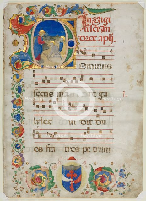 Bifolium Excised from an Antiphonary: Initial D[ominus Iesus]…, c. 1425-1450. Creator: Unknown.