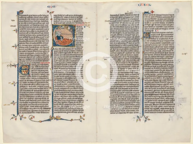 Bifolium from a Bible: Initial E[t factum est] with Ezekiel, c. 1290. Creator: Unknown.