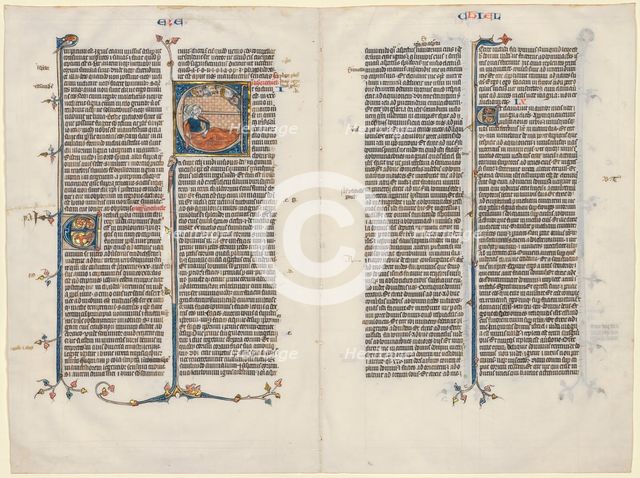 Bifolium from a Bible: Initial E[t factum est] with Ezekiel, c. 1290. Creator: Unknown.