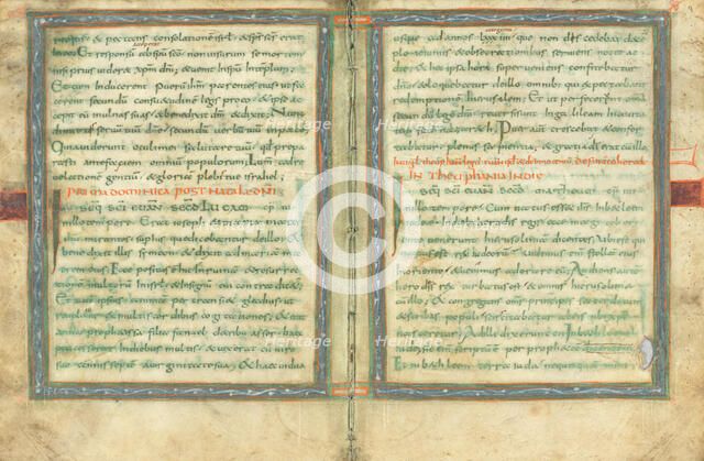 Bifolium from a Gospel Lectionary (fols. 8 and 9); Gospel Lectionary, early 9th century. Creator: Unknown.