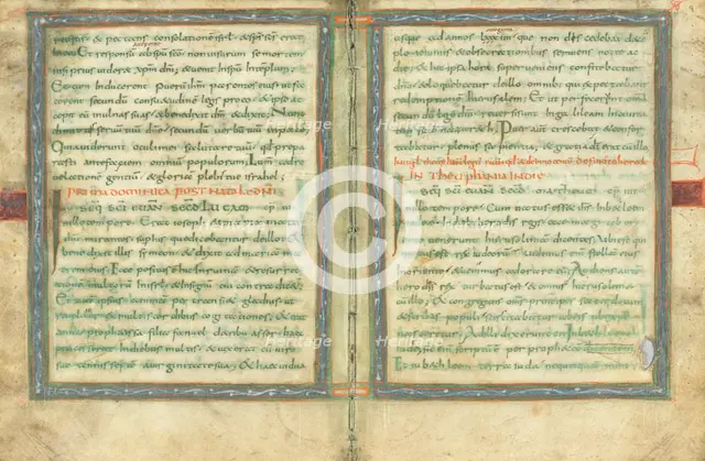 Bifolium from a Gospel Lectionary (fols. 8 and 9); Gospel Lectionary, early 9th century. Creator: Unknown.