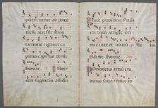 Bifolium from an Antiphonary: Music, c. 1320-1340. Creator: Primo Miniatore di San Domenico (Italian)