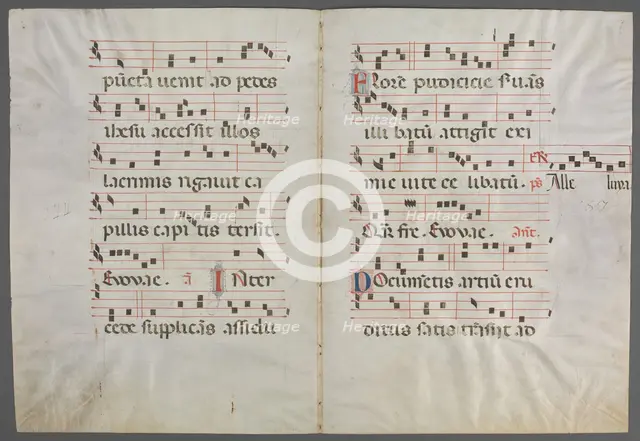 Bifolium from an Antiphonary: Music, c. 1320-1340. Creator: Primo Miniatore di San Domenico (Italian).