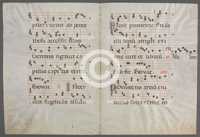 Bifolium from an Antiphonary: Music, c. 1320-1340. Creator: Primo Miniatore di San Domenico (Italian).